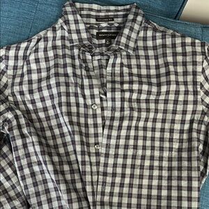 Banana Republic Men's Plaid Shirt - Blue and Red